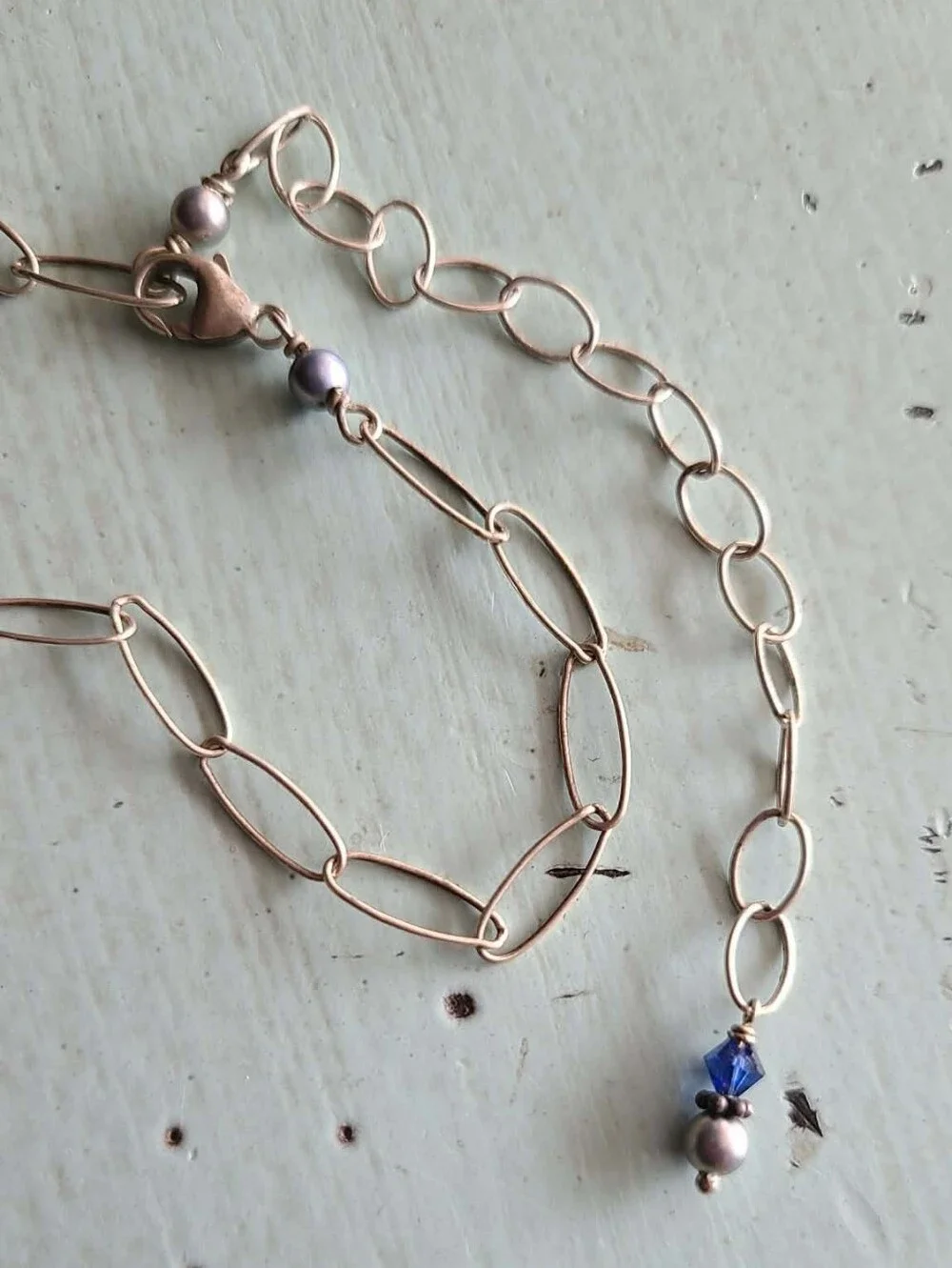 Delicate Silver Filigree Necklace & Earrings Set with Blue Accents